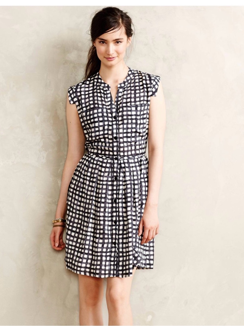 11.1.TYLHO for Anthropologie Sleeveless Black and White Checked Dress. EUC small